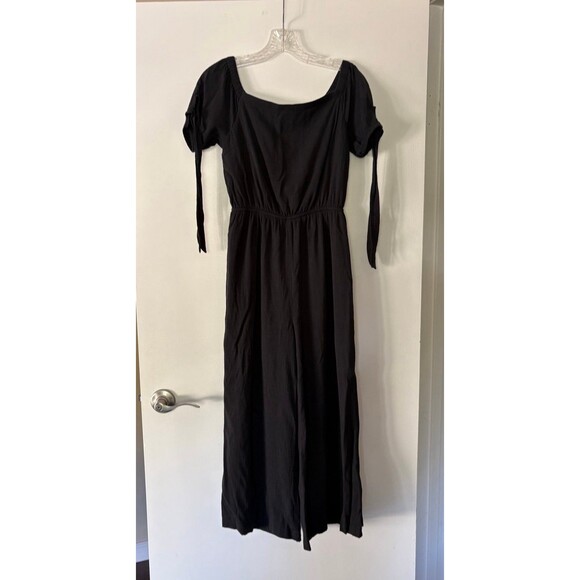 Doe & Rae Women’s Black Flowy Tie-Sleeve Bardot Jumpsuit Small Coquette Peasant - Picture 2 of 9